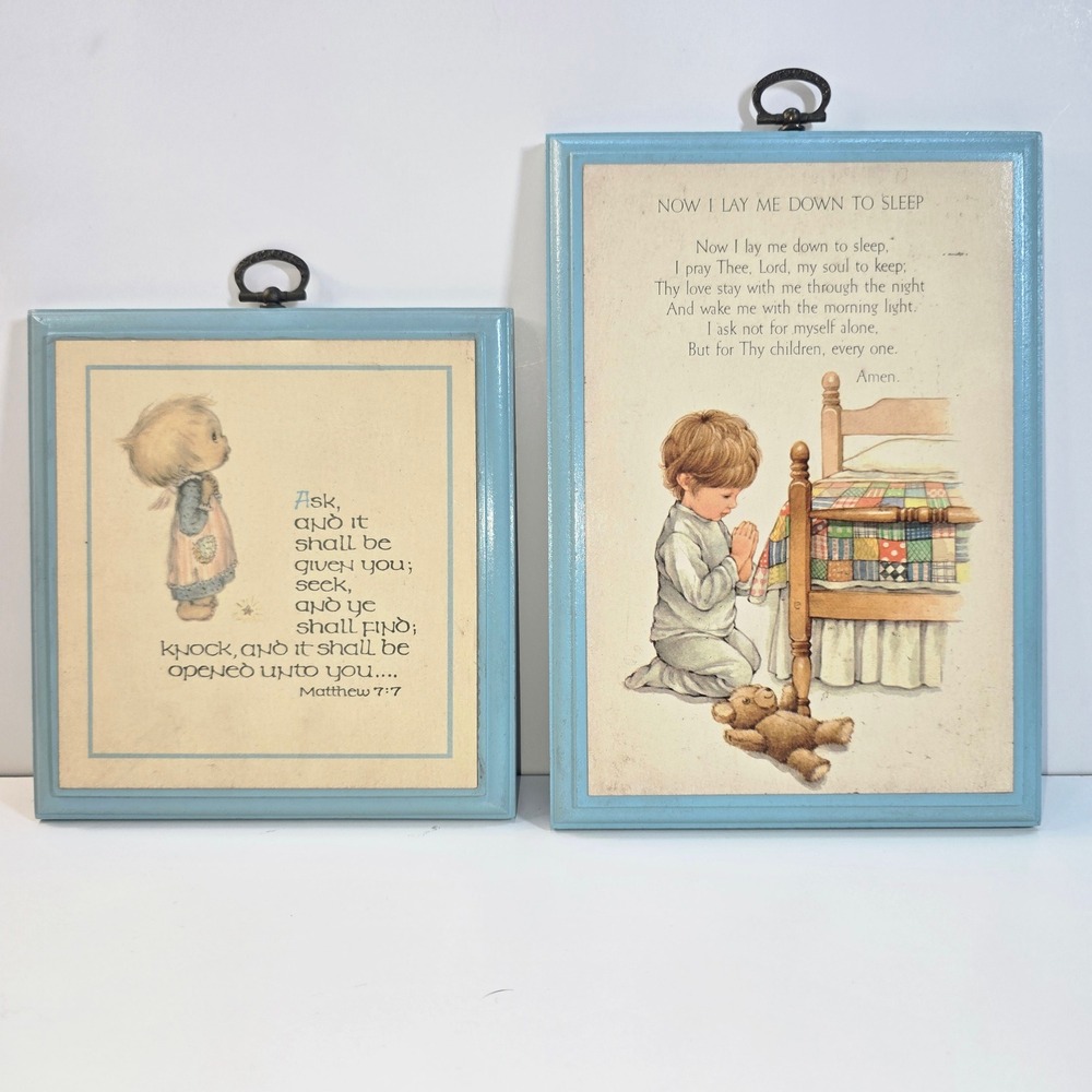 Vintage Hallmark & Springbok Wooden Nursery Wall Plaques - Set of 2 Prayer & 7:7